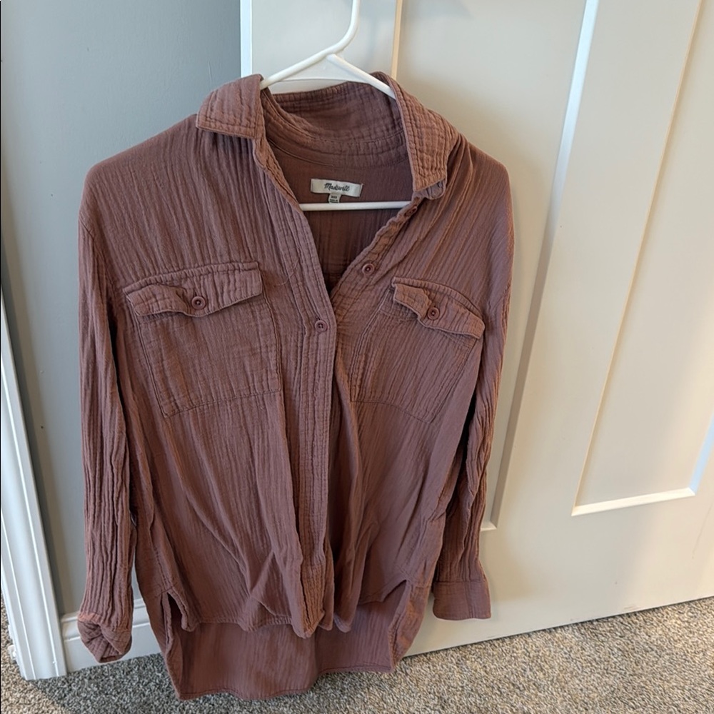 Madewell Pink Ribbed Long Sleeve Button Down